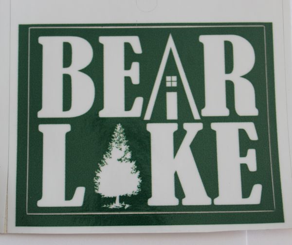Bear Lake Cabin Tree Decal - Green/White